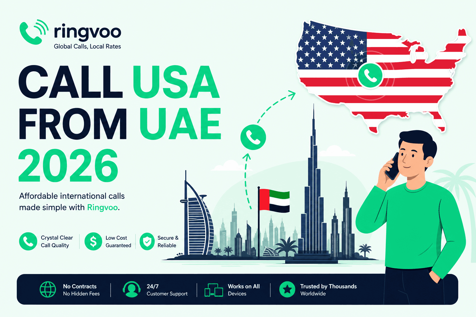 call usa from uae — Ringvoo international calling guide cover illustration