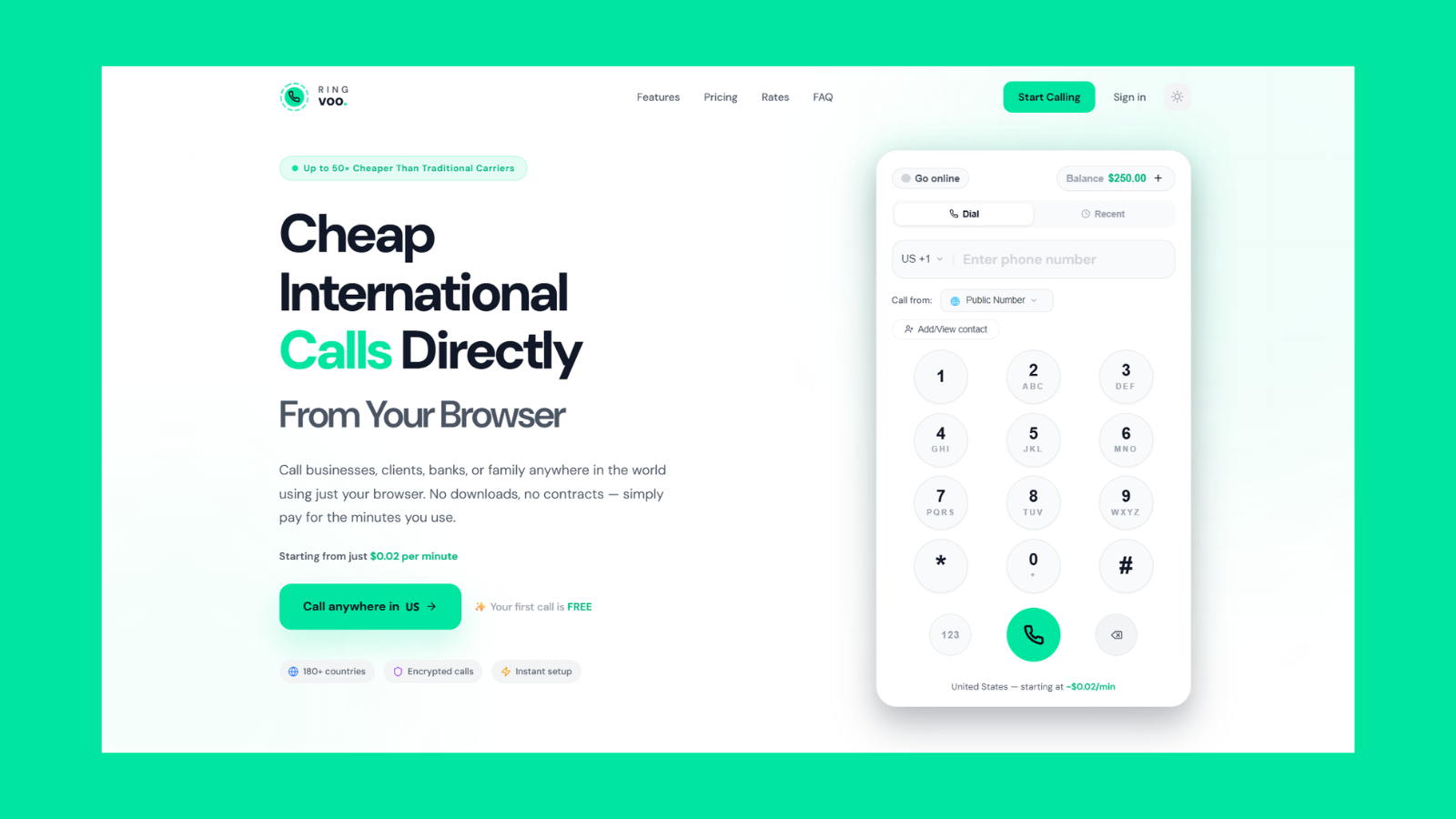 Ringvoo WebRTC dialer — make international calls from any browser without Skype